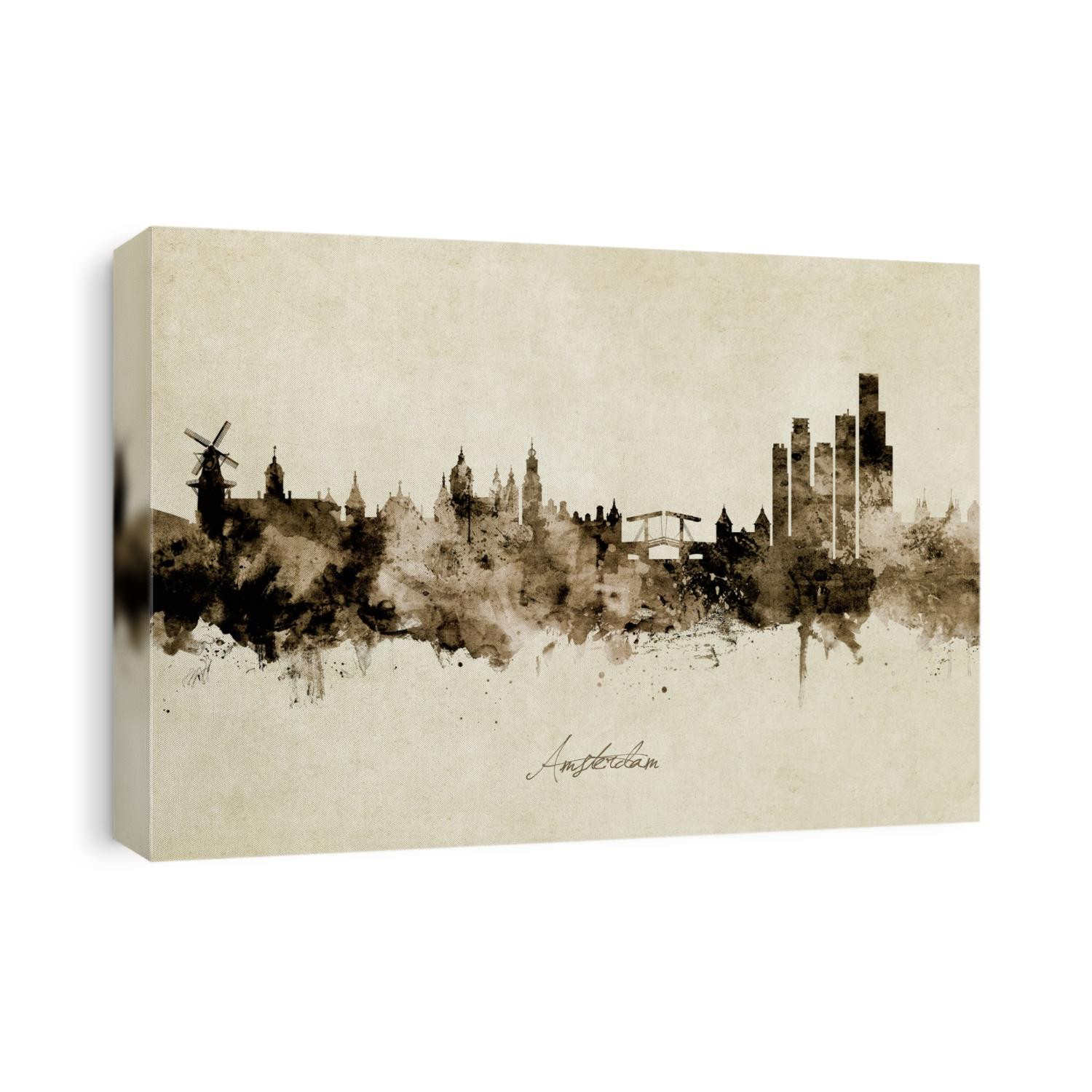 Watercolor art print of the skyline of Amsterdam, The Netherlands