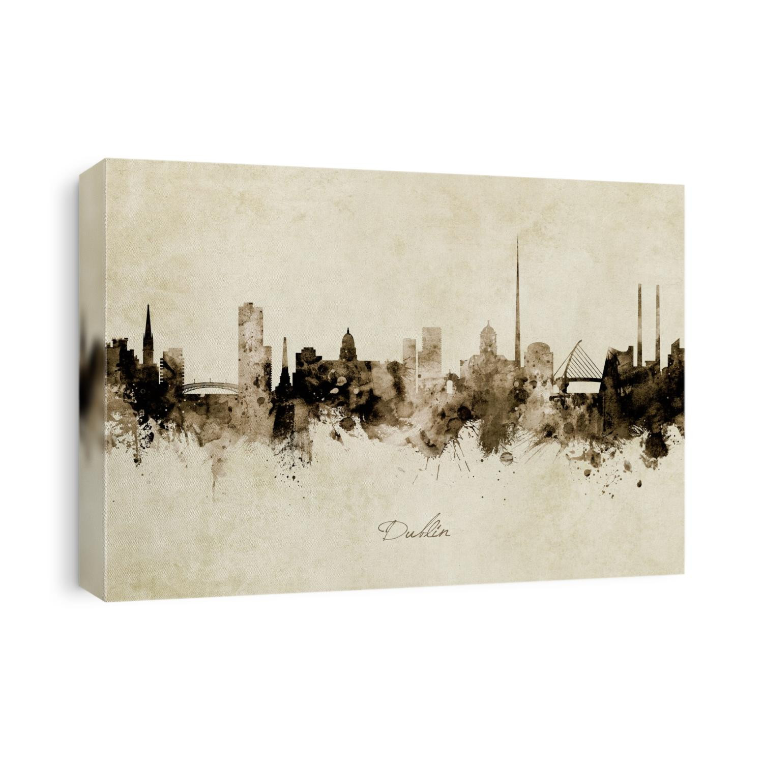 Watercolor art print of the skyline of Dublin, Ireland