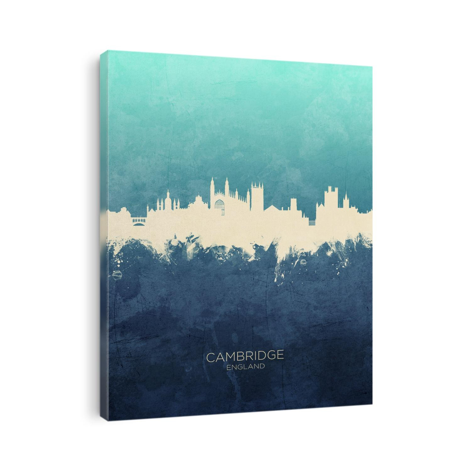 Watercolor art print of the skyline of Cambridge, England, United Kingdom