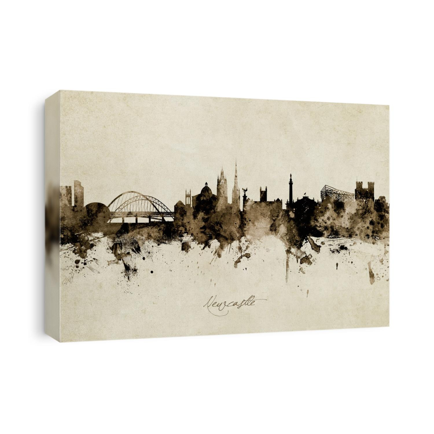 Watercolor art print of the skyline of Newcastle, England, United Kingdom