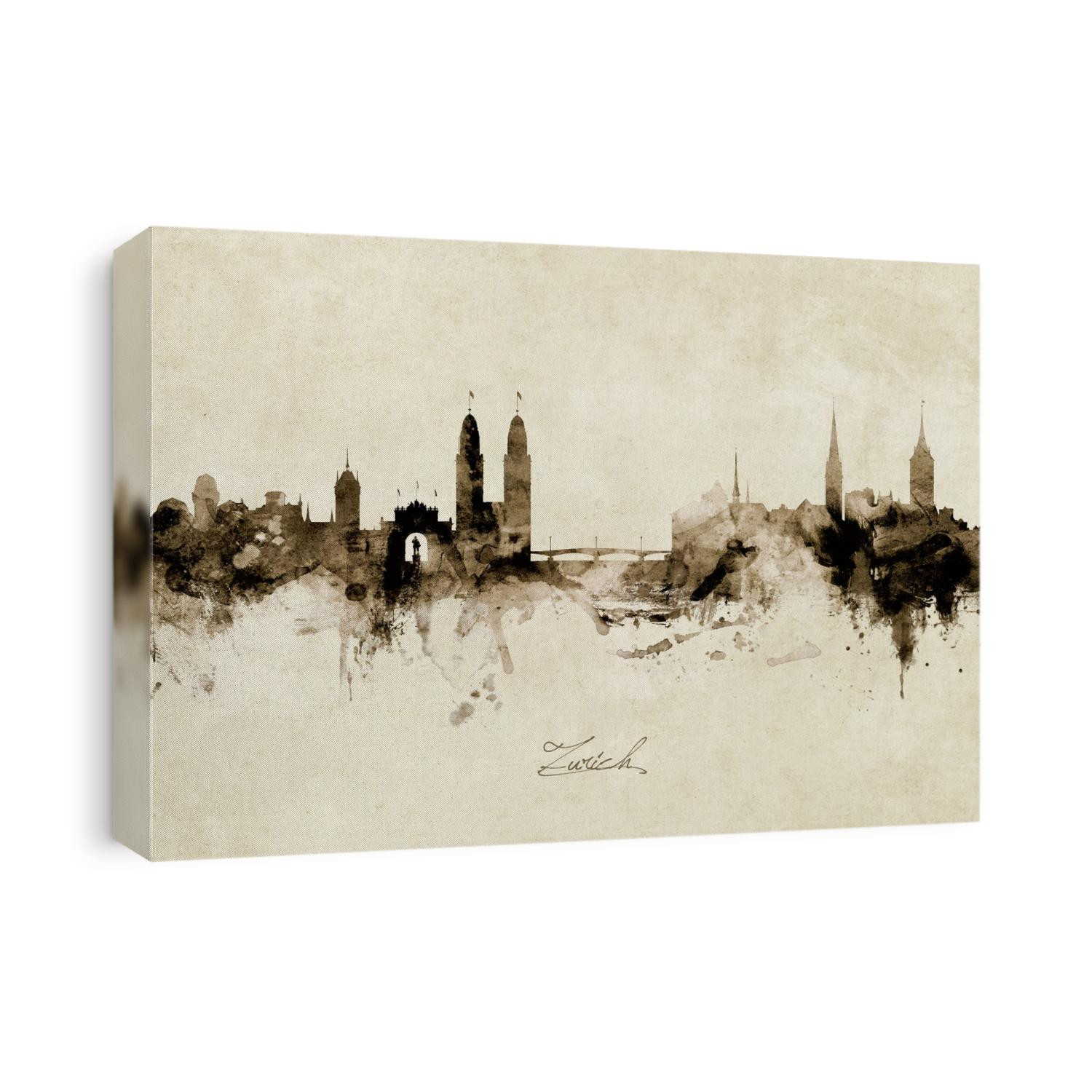 Watercolor art print of the skyline of Zurich, Switzerland