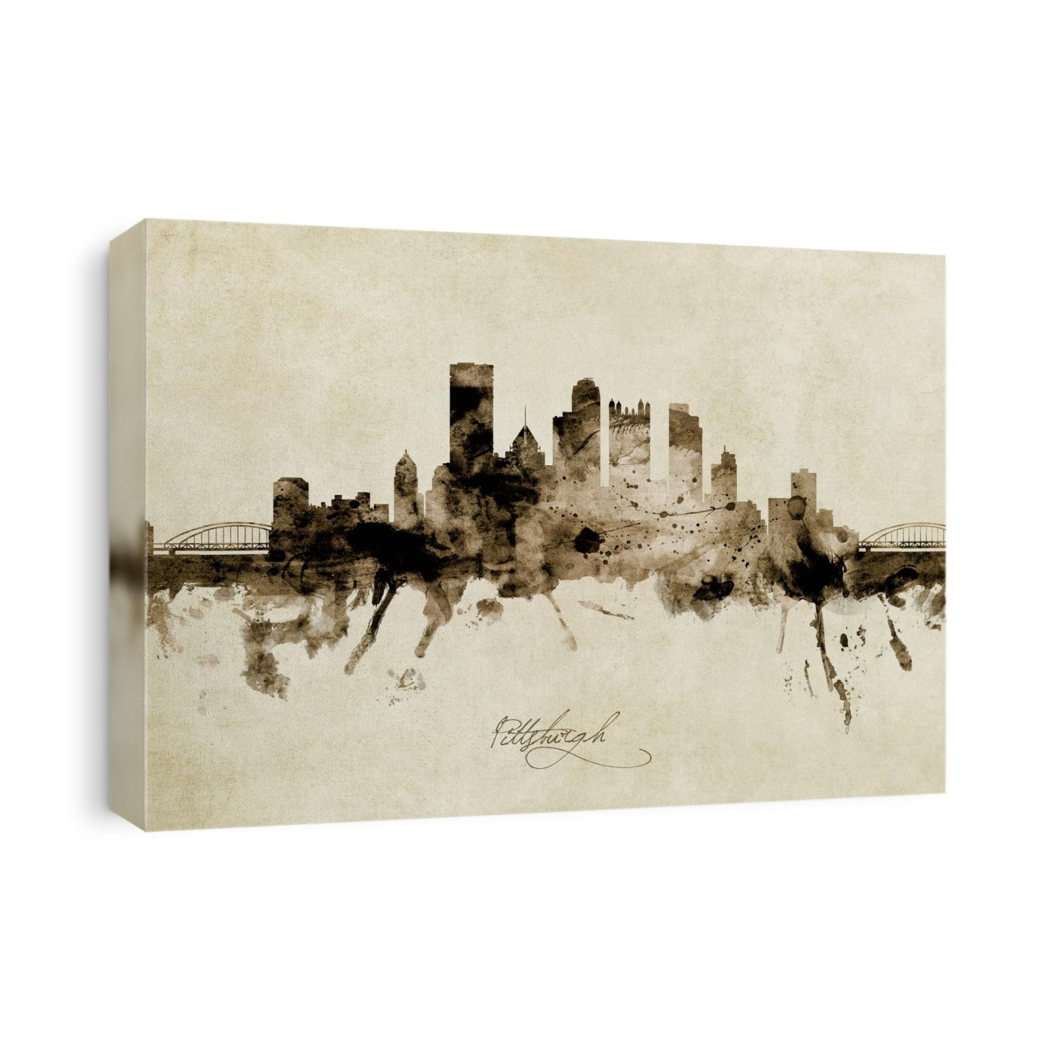 Watercolor art print of the skyline of Pittsburgh, Pennsylvania, United States