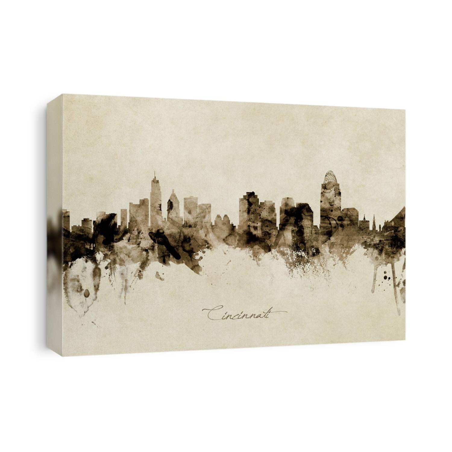Watercolor art print of the skyline of Cincinnati, Ohio, United States