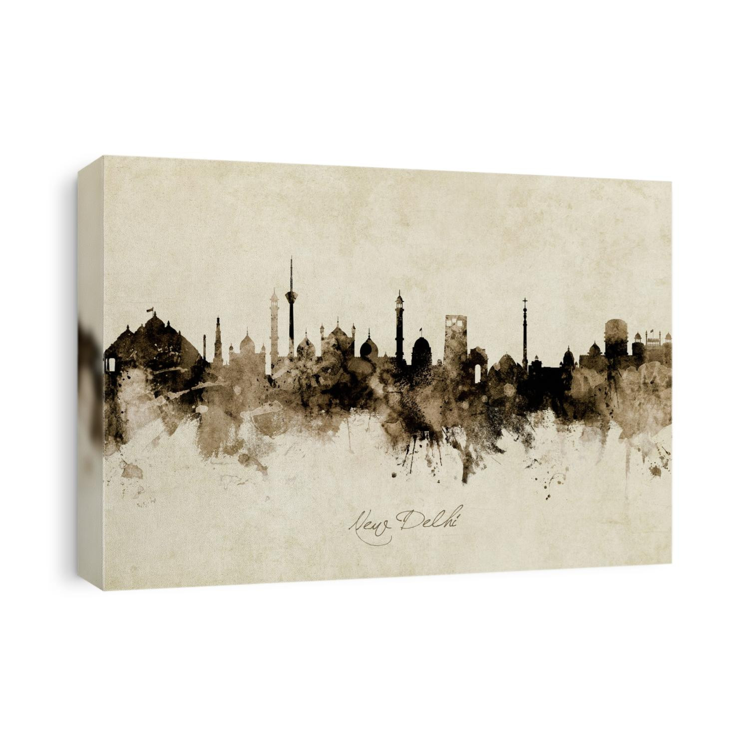 Watercolor art print of the skyline of New Delhi, India