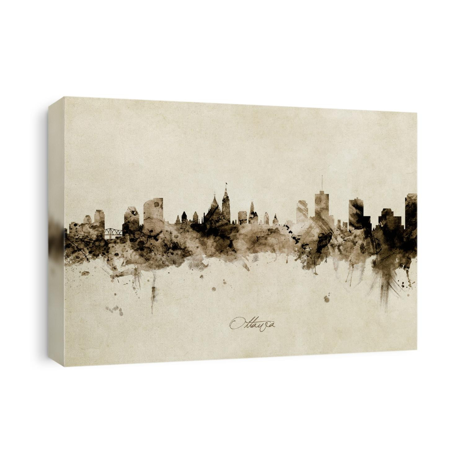 Watercolor art print of the skyline of Ottawa, Canada