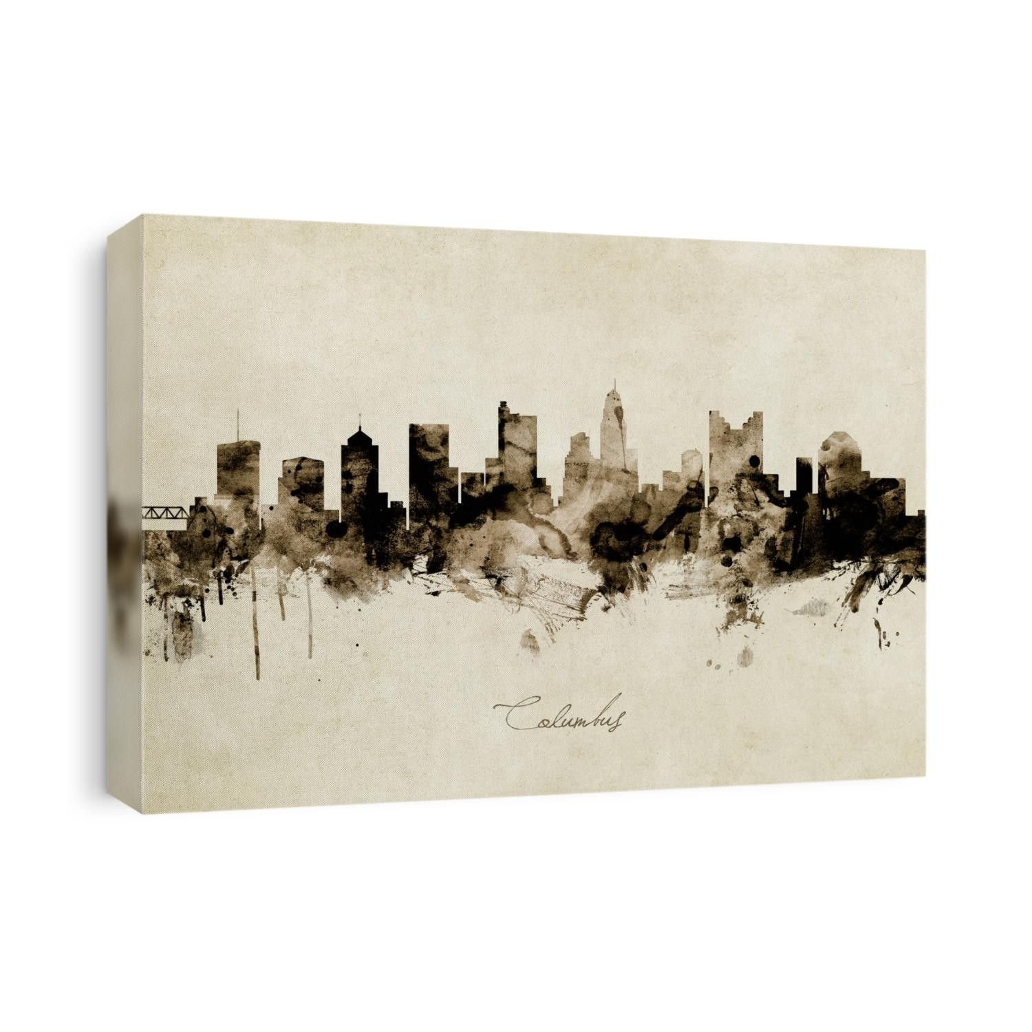 Watercolor art print of the skyline of Columbus, Ohio, United States