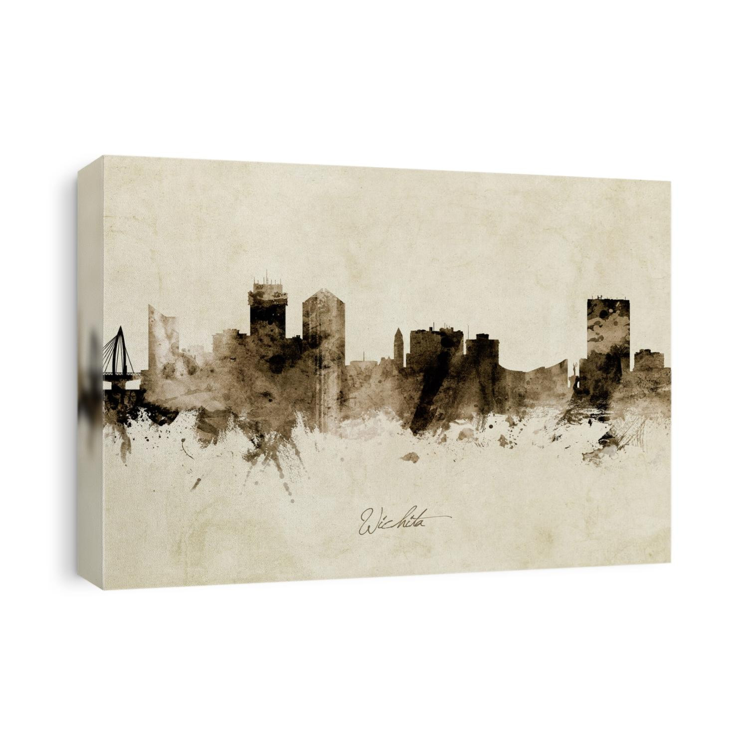 Watercolor art print of the skyline of Wichita, Kansas, United States