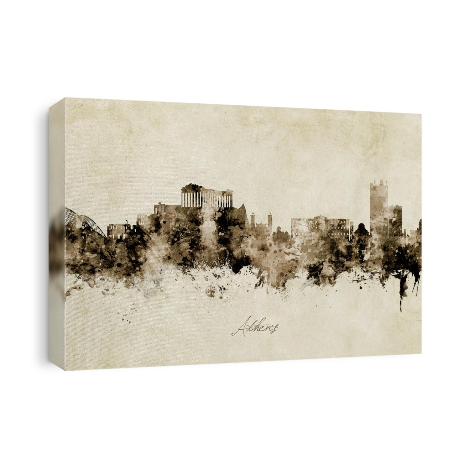 Watercolor art print of the skyline of Athens, Greece