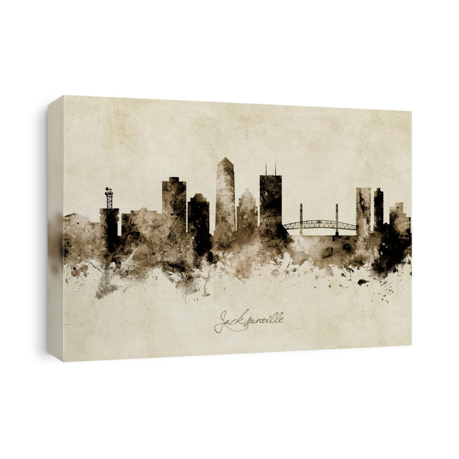 Watercolor art print of the skyline of Jacksonville, Florida, United States