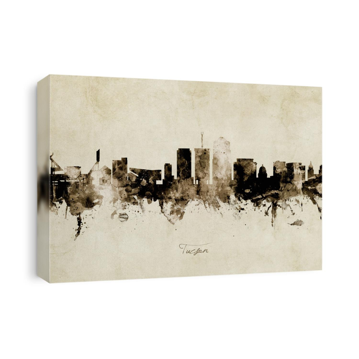 Watercolor art print of the skyline of Tucson, Arizona, United States