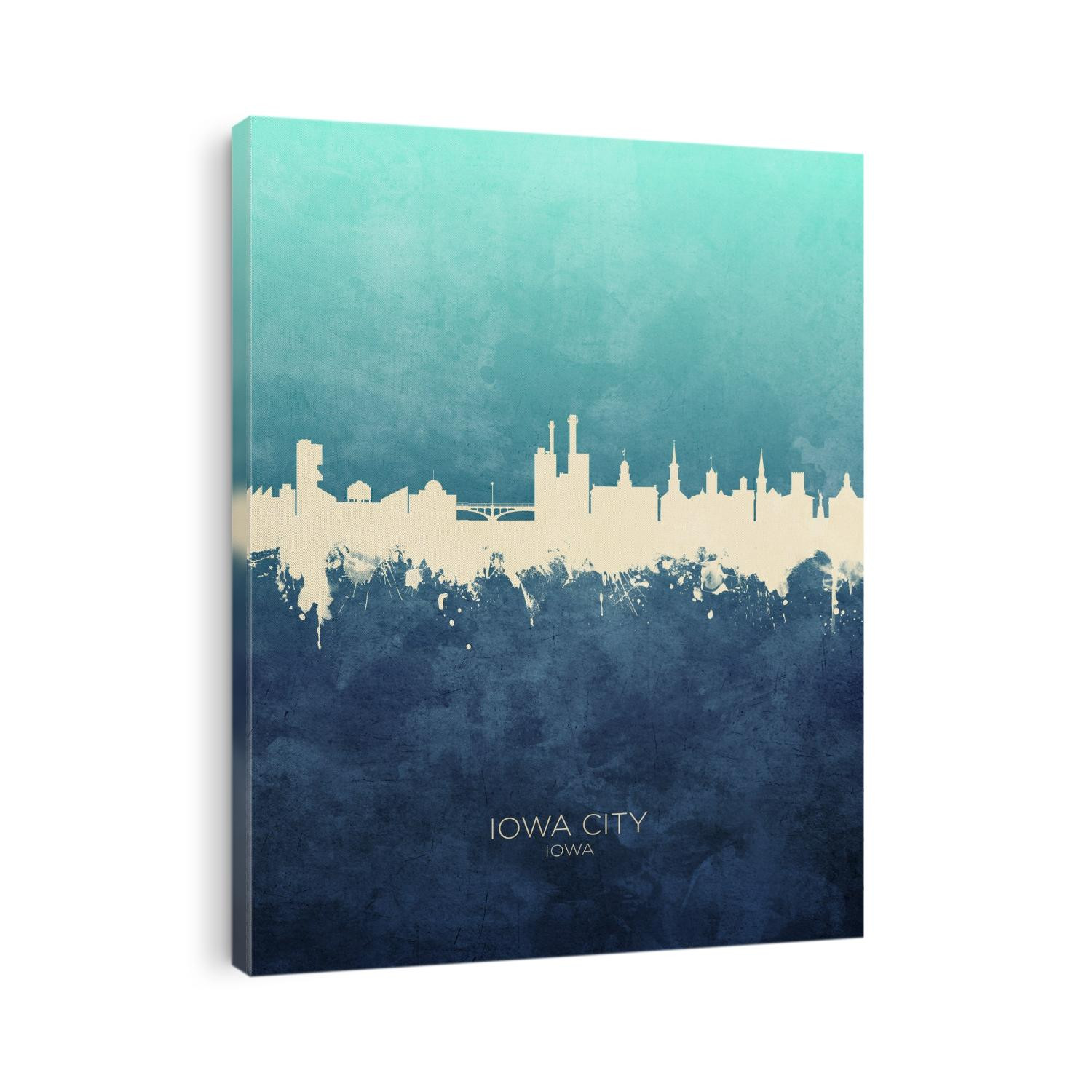 Watercolor art print of the skyline of Iowa City, Iowa, United States