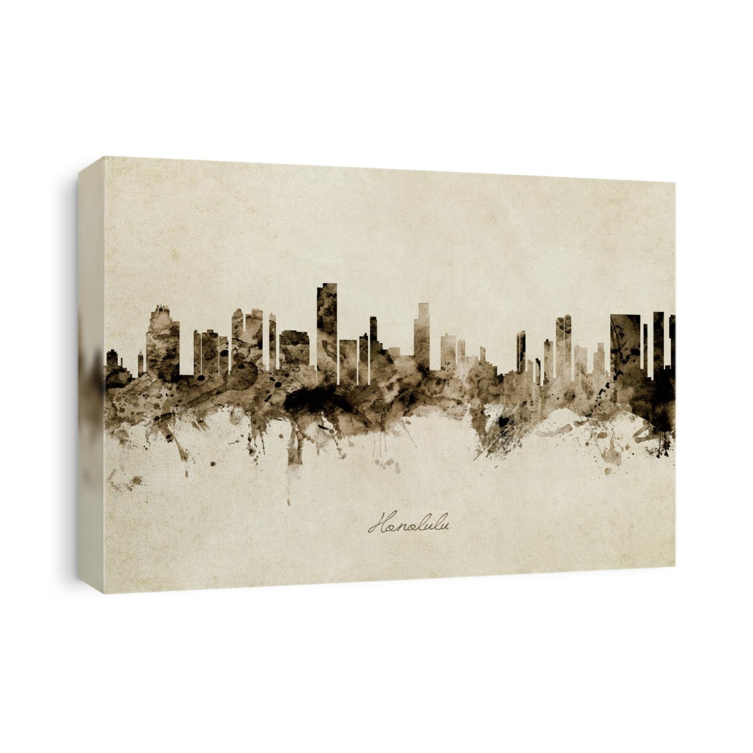 Watercolor art print of the skyline of Honolulu, Hawaii, United States