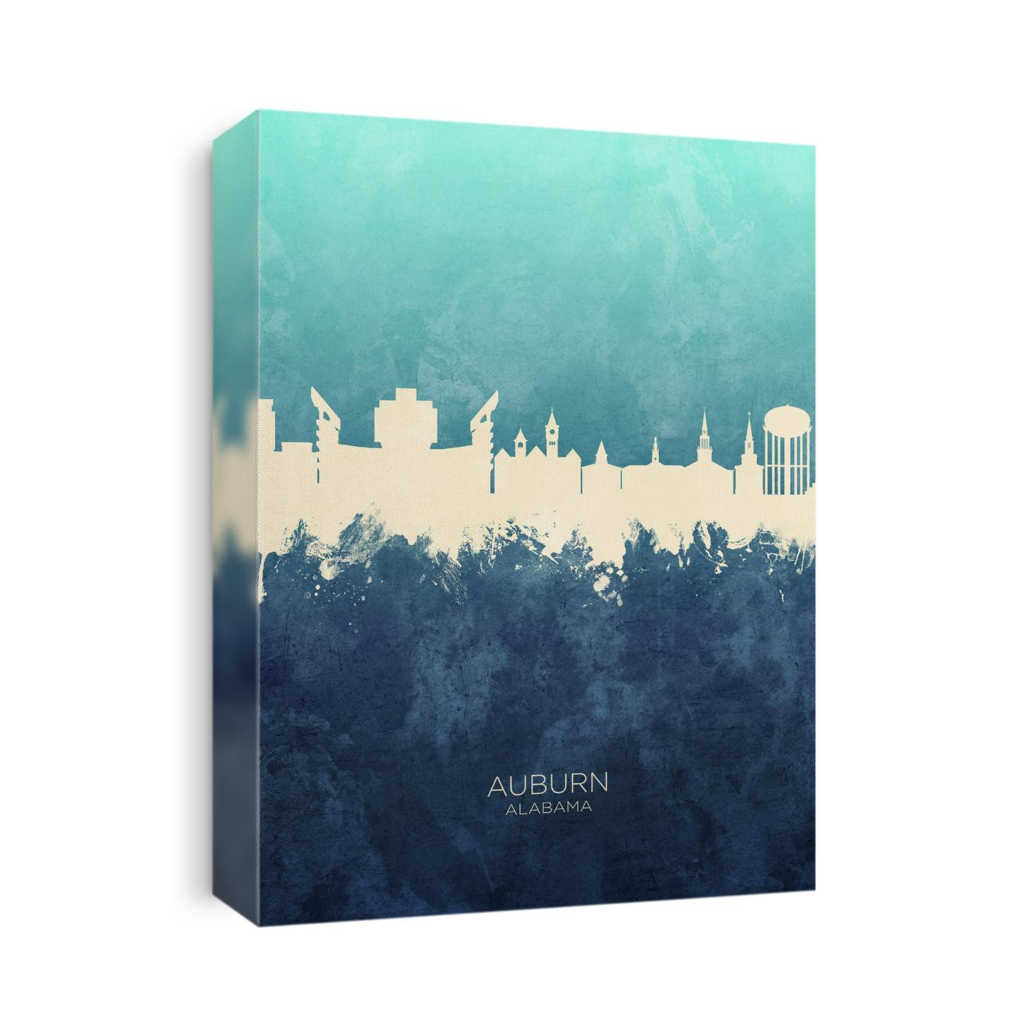 Watercolor art print of the skyline of Auburn, Alabama