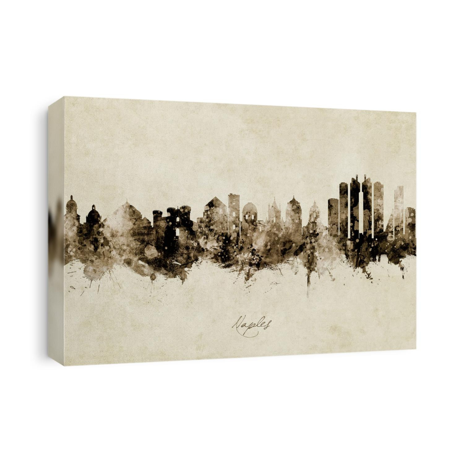 Watercolor art print of the skyline of Naples, Italy