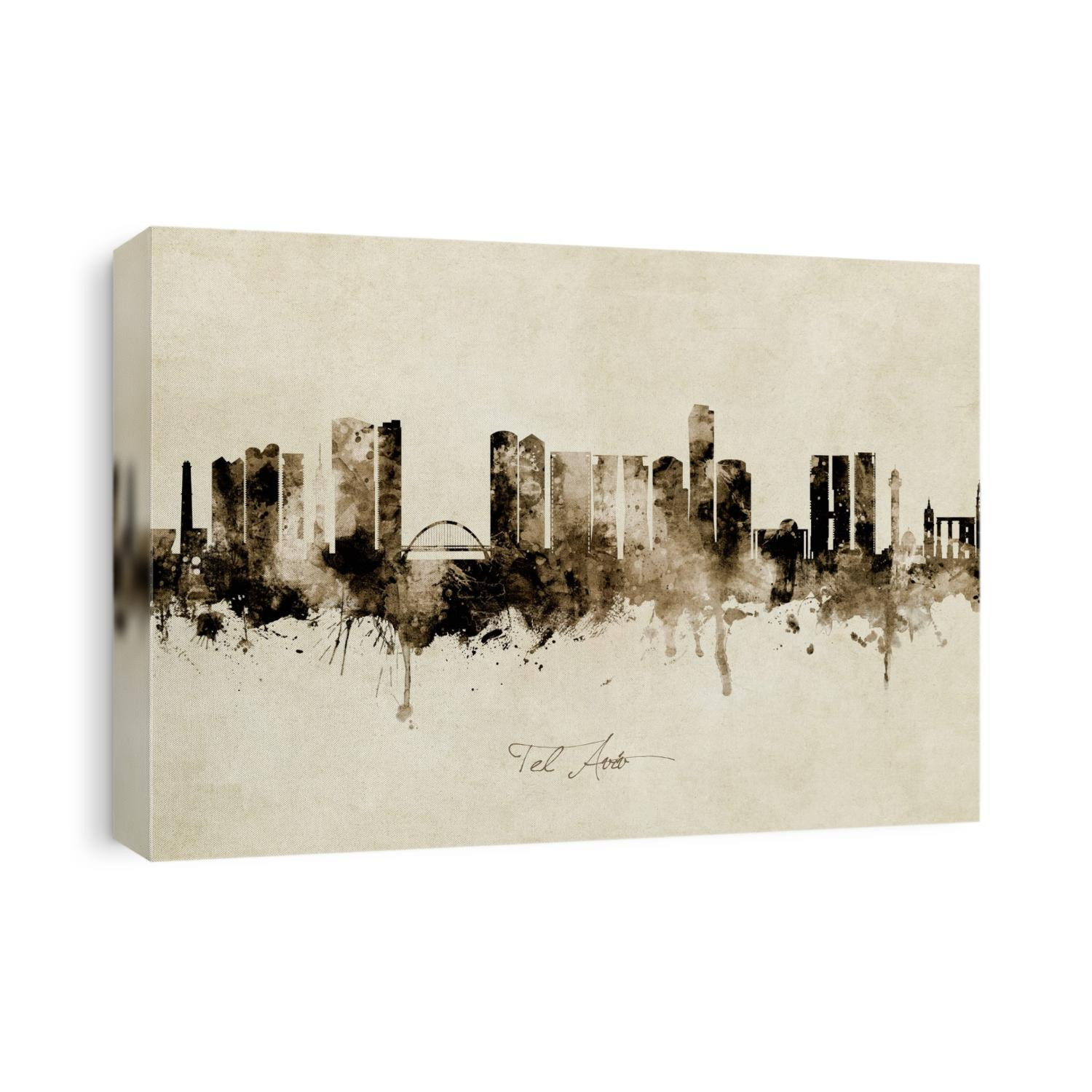 Watercolor art print of the skyline of Tel Aviv, Israel