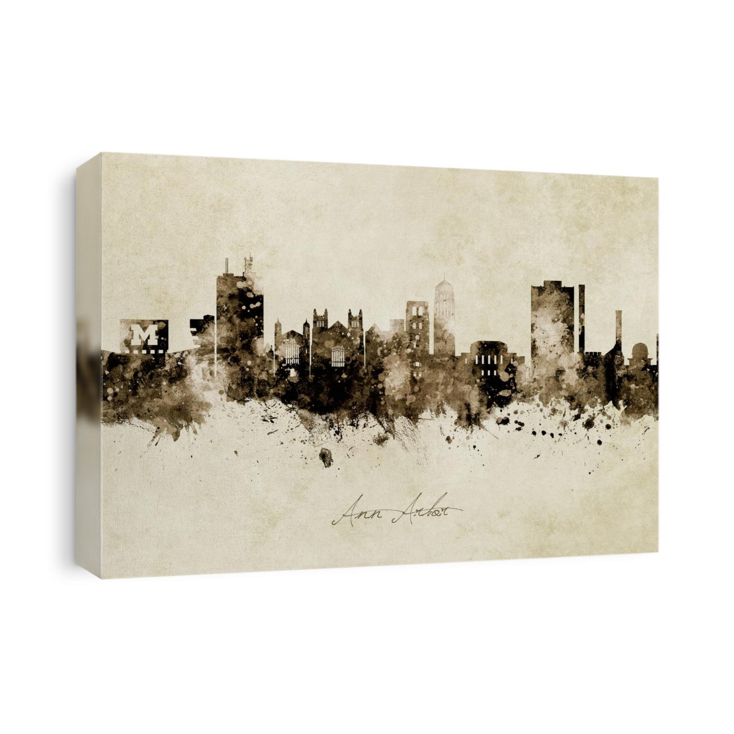 Watercolor art print of the skyline of Ann Arbor, Michigan