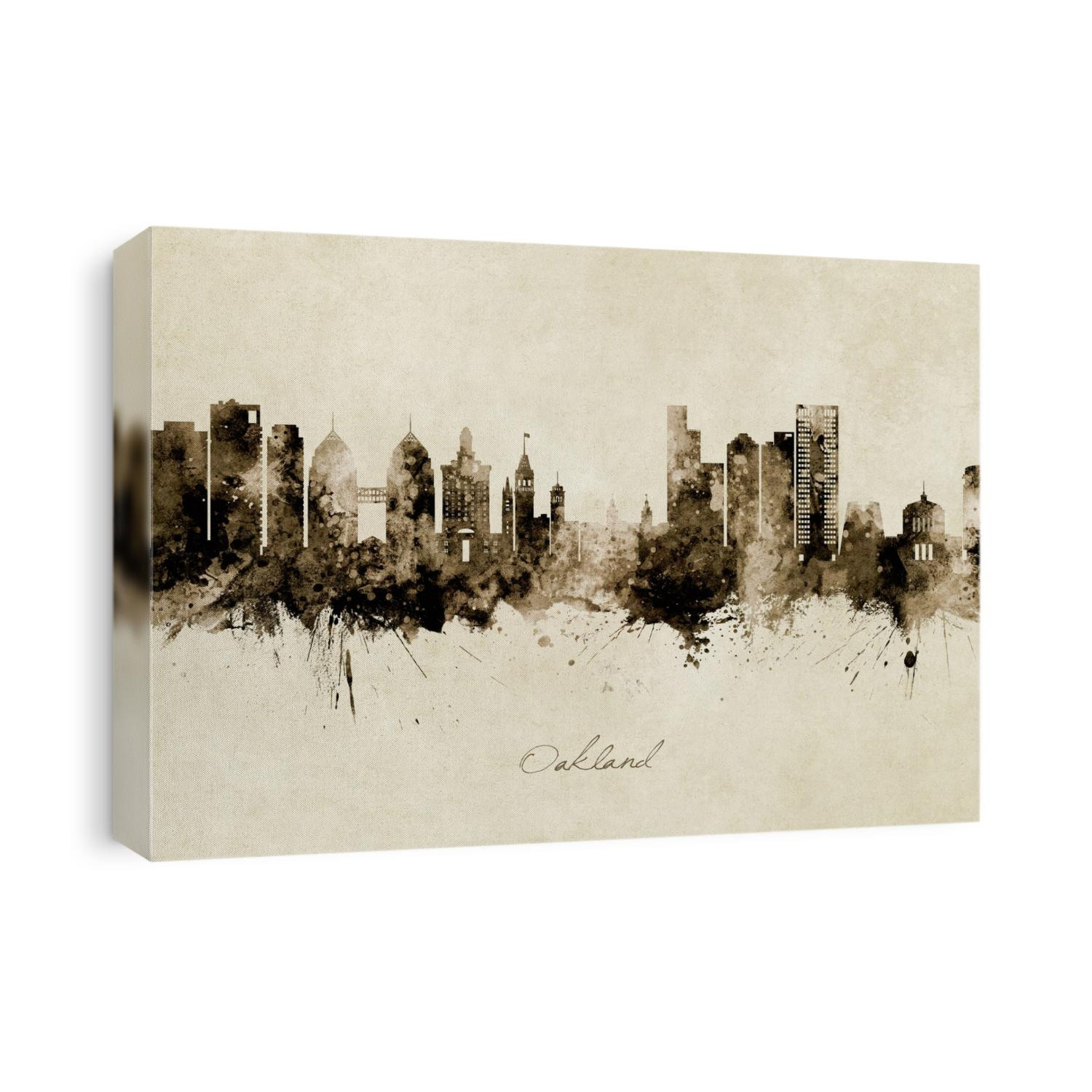 Watercolor art print of the skyline of Oakland, California, United States