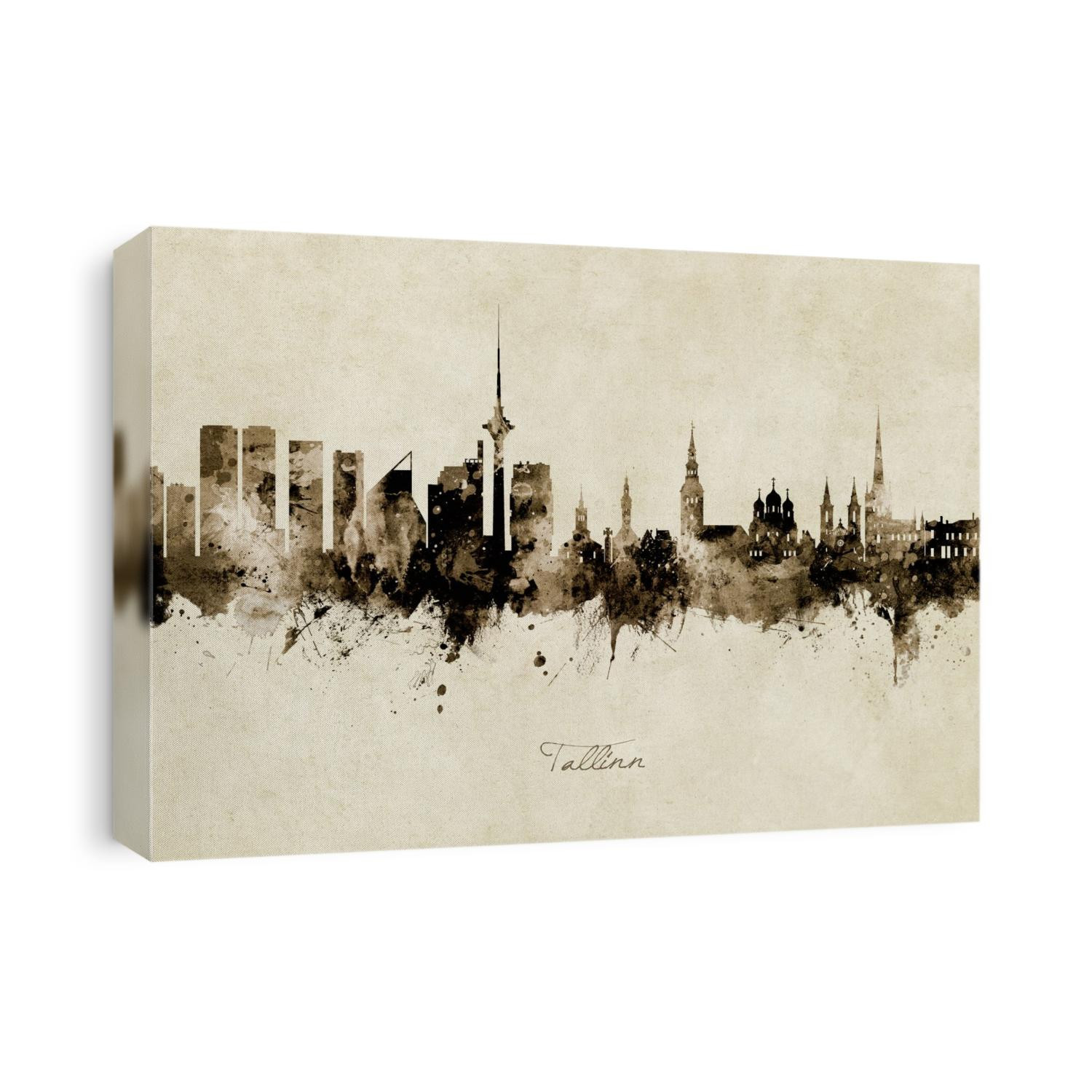 Watercolor art print of the skyline of Tallinn, Estonia