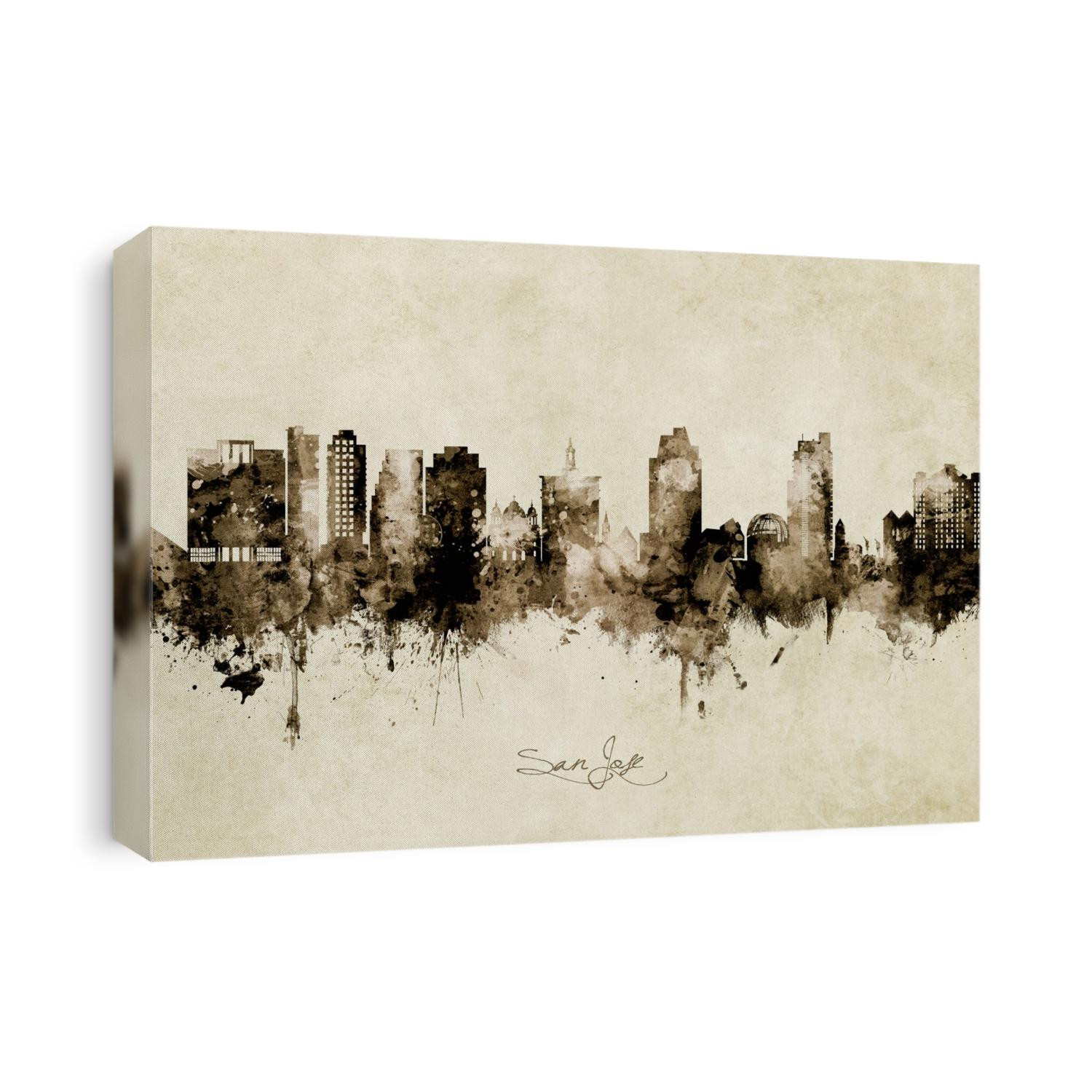 Watercolor art print of the skyline of San Jose, California, United States