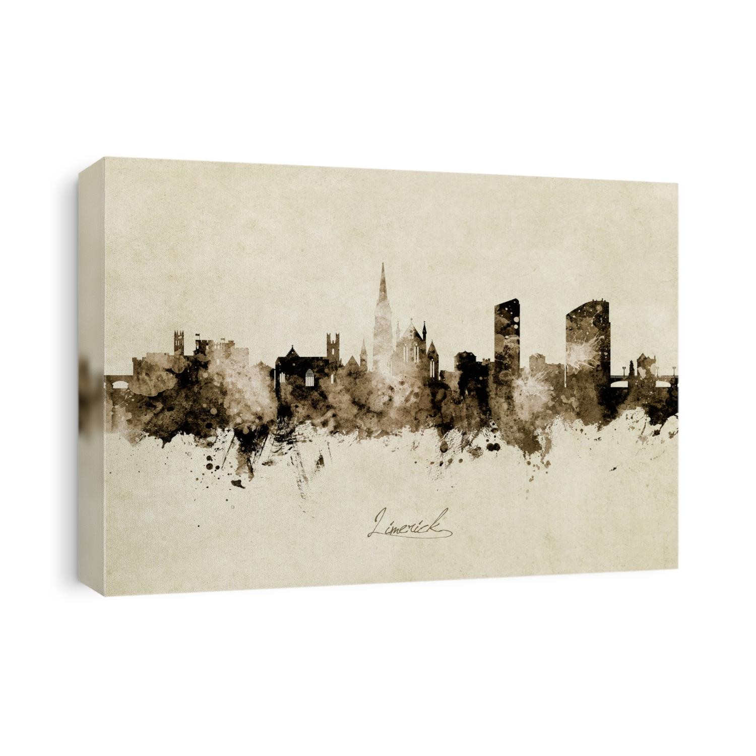 Watercolor art print of the skyline of Limerick, Ireland