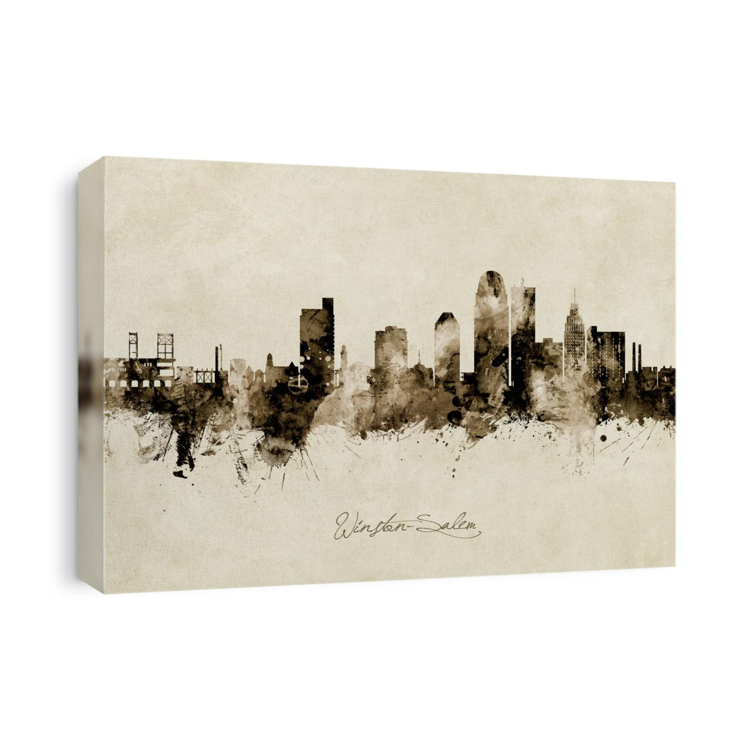 Watercolor art print of the skyline of Winston-Salem, North Carolina