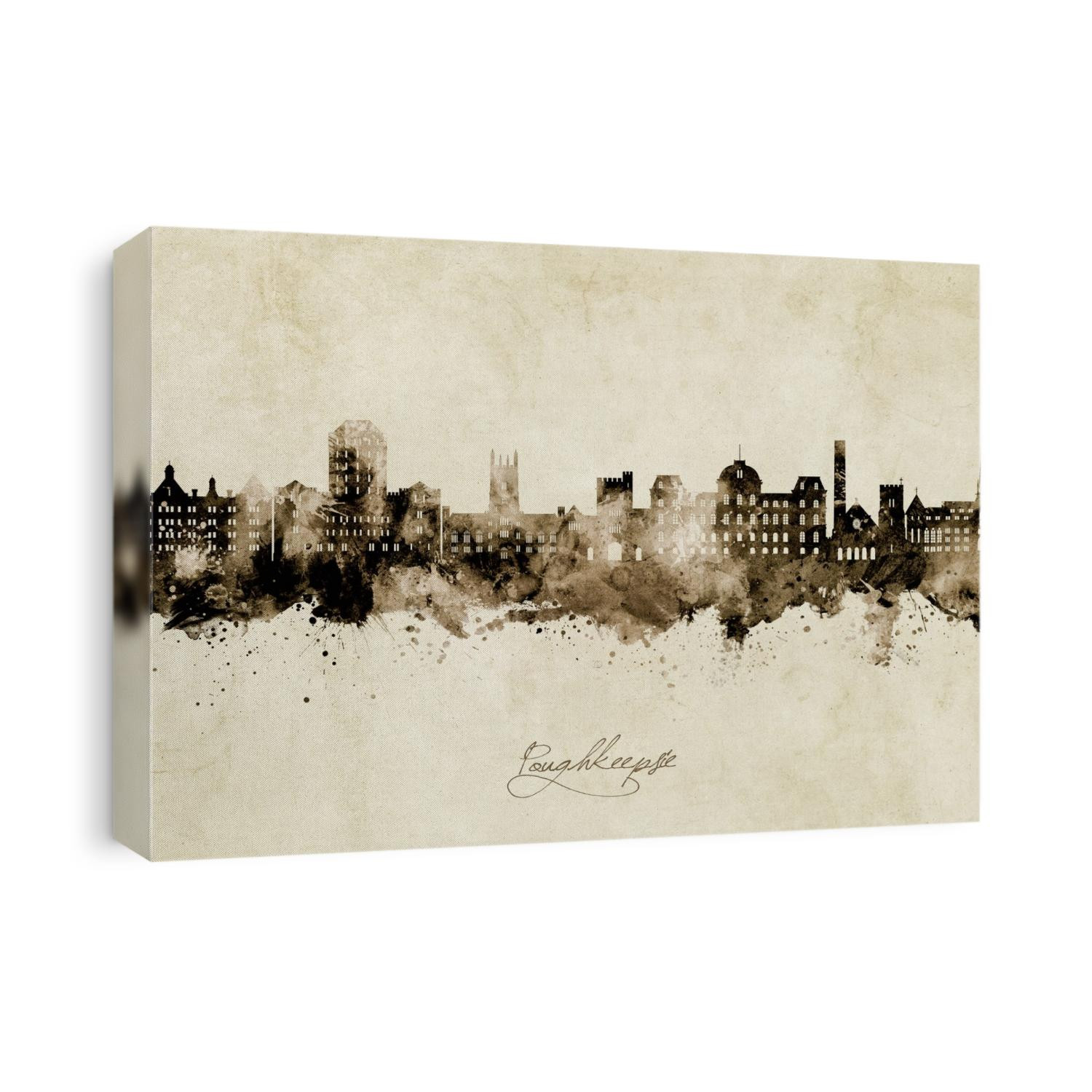 Watercolor art print of the skyline of Poughkeepsie, New York