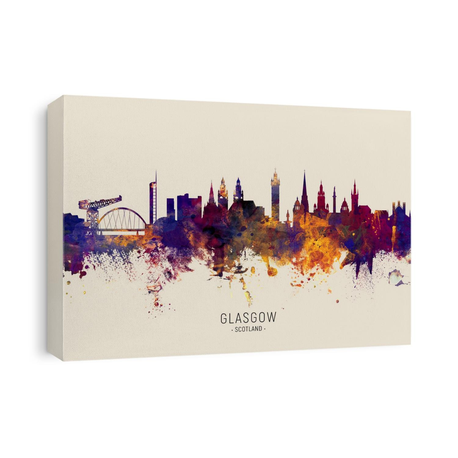 Watercolor art print of the skyline of Glasgow, Scotland, United Kingdom