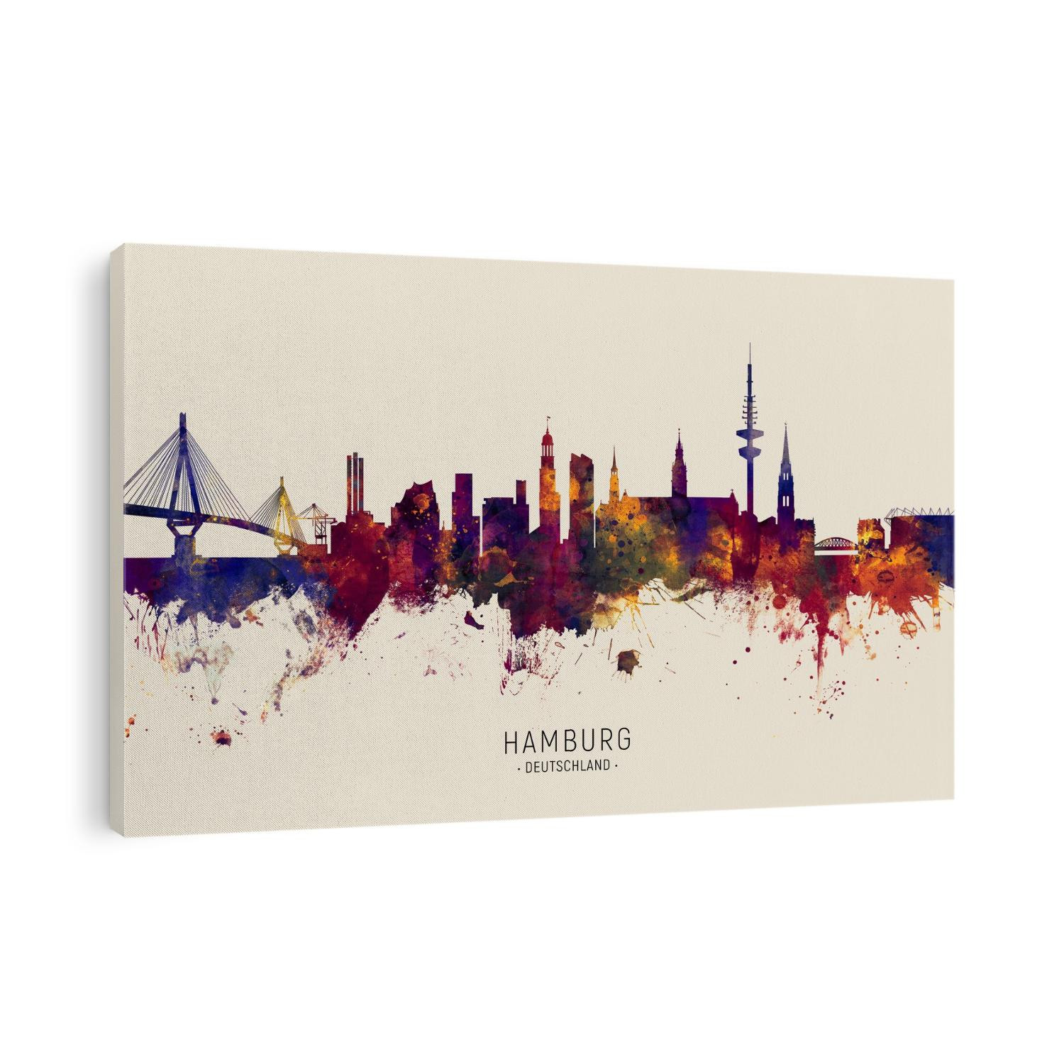 Watercolor art print of the skyline of Hamburg, Germany