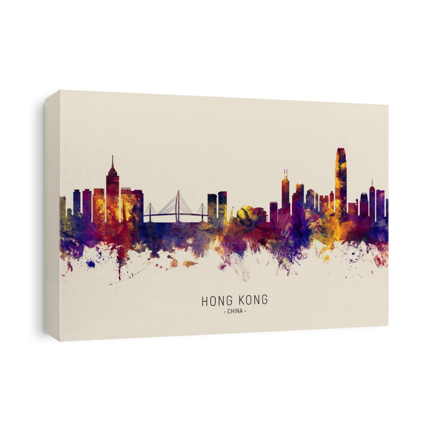 Watercolor art print of the skyline of Hong Kong, China