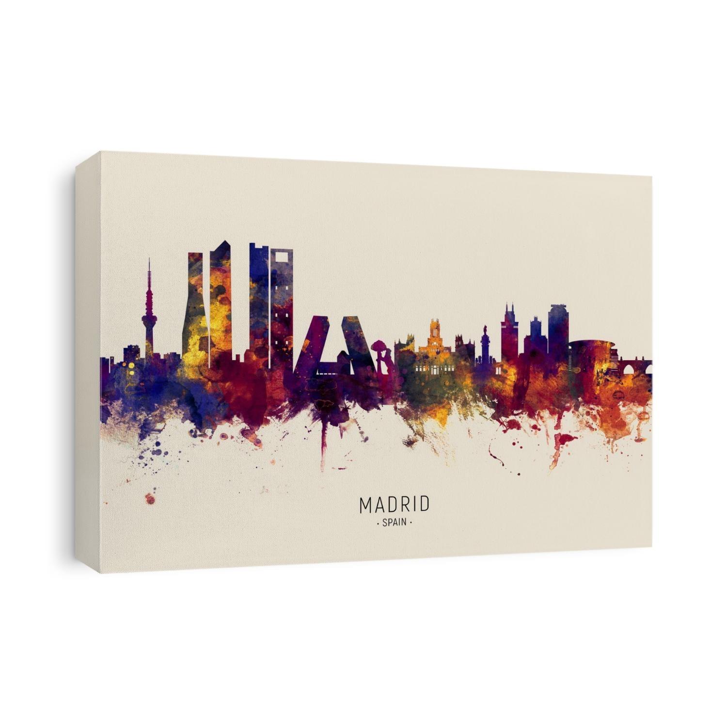 Watercolor art print of the skyline of Madrid, Spain