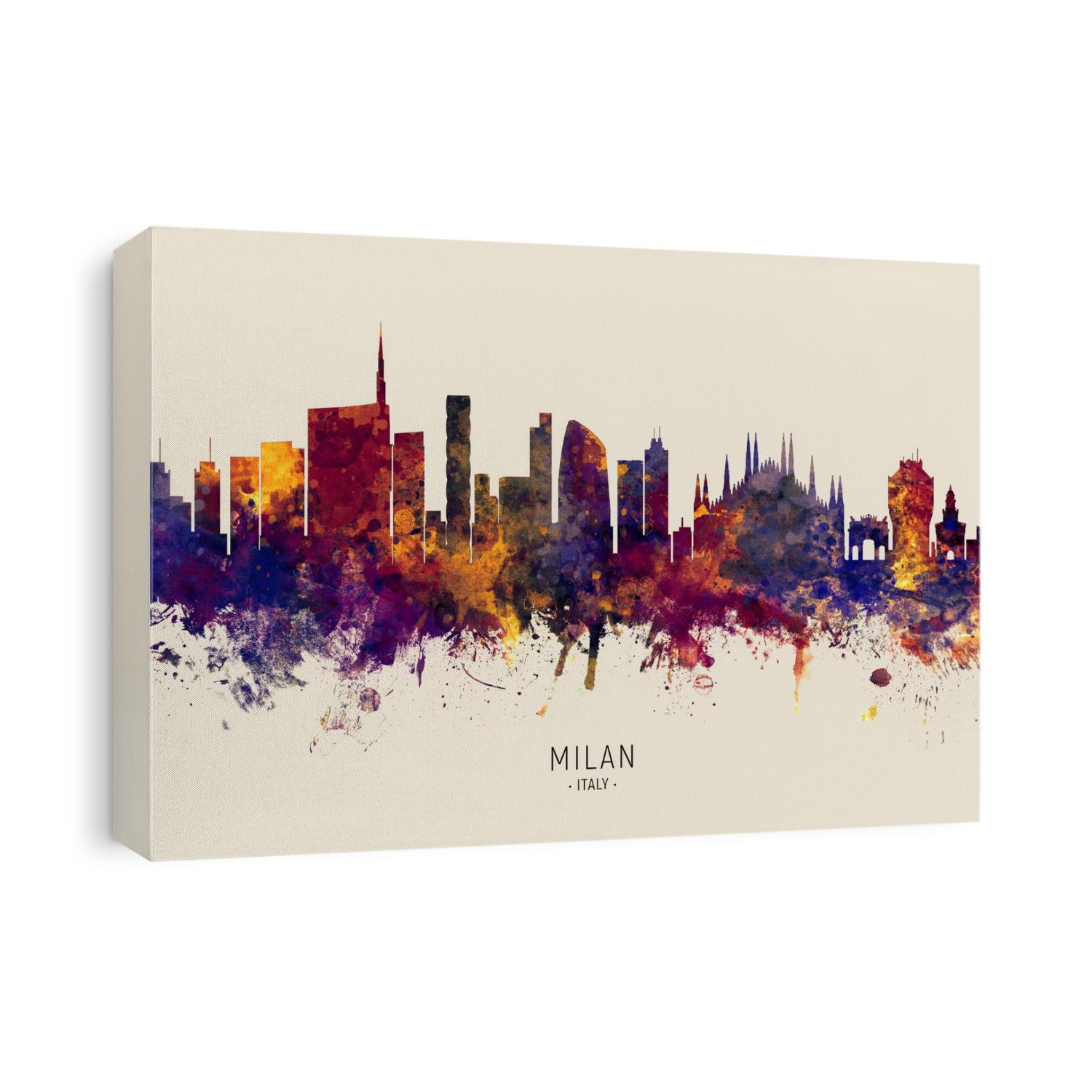 Watercolor art print of the skyline of Milan, Italy
