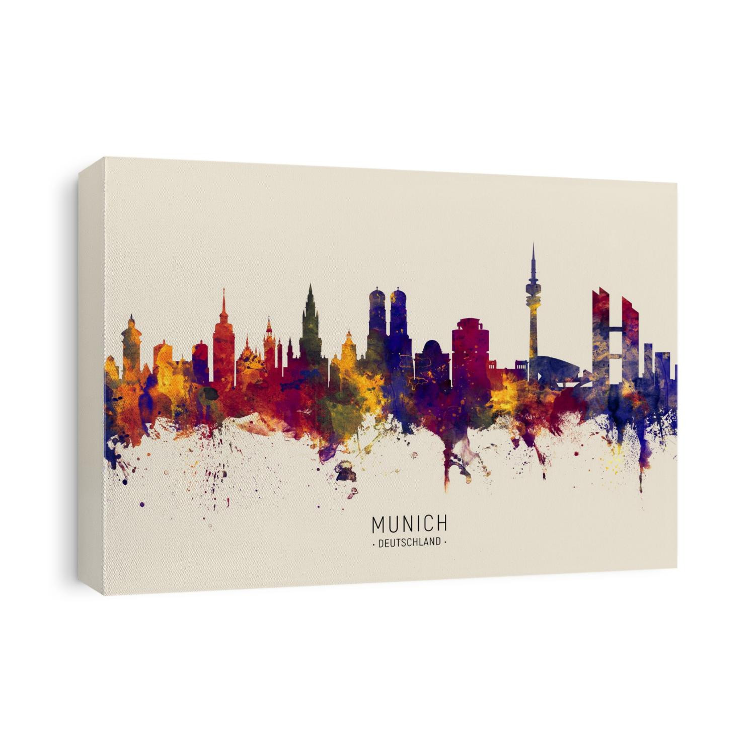 Watercolor art print of the skyline of Munich, Germany (München)