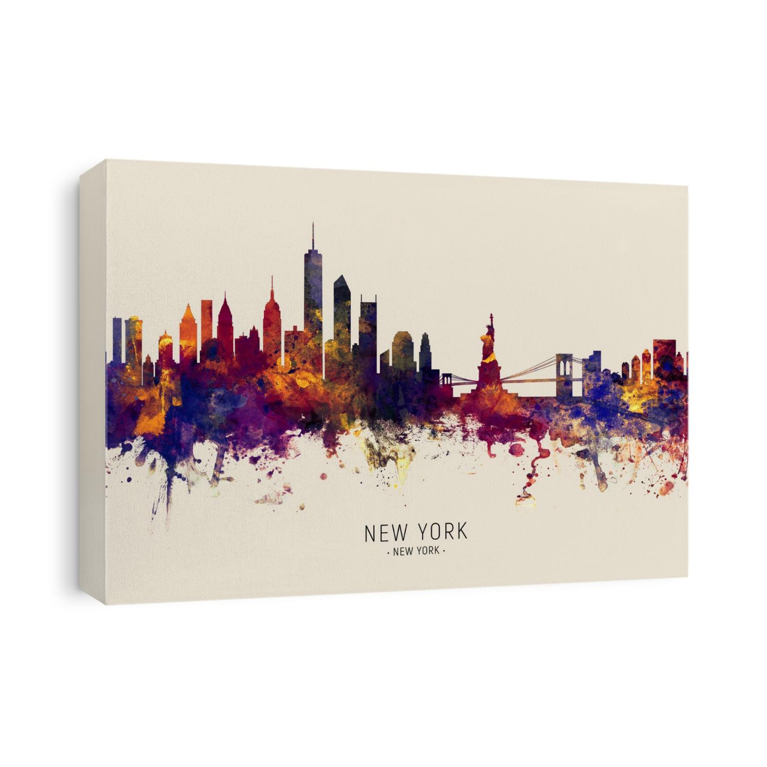 Watercolor art print of the skyline of the City of New York, New York, United States
