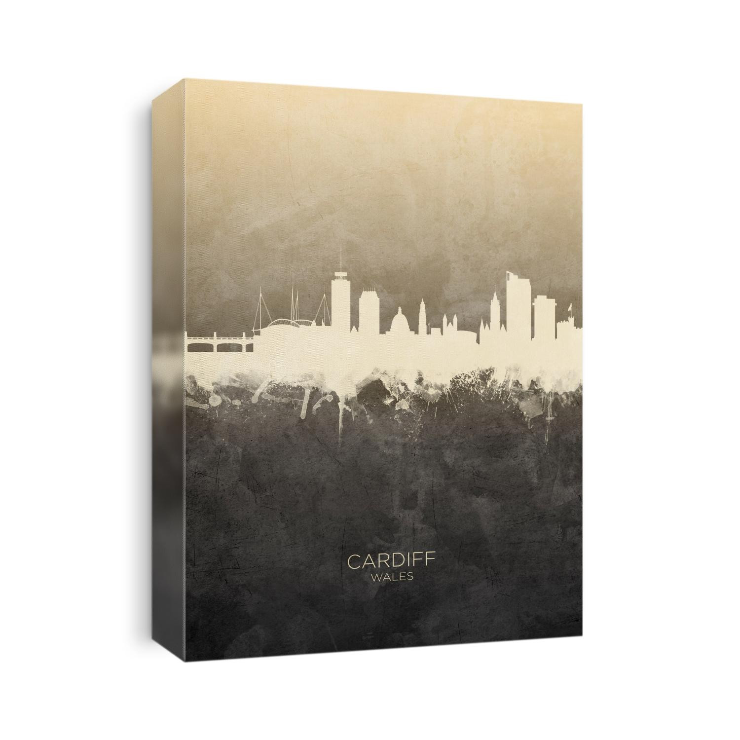 Watercolor art print of the skyline of Cardiff, Wales, United Kingdom