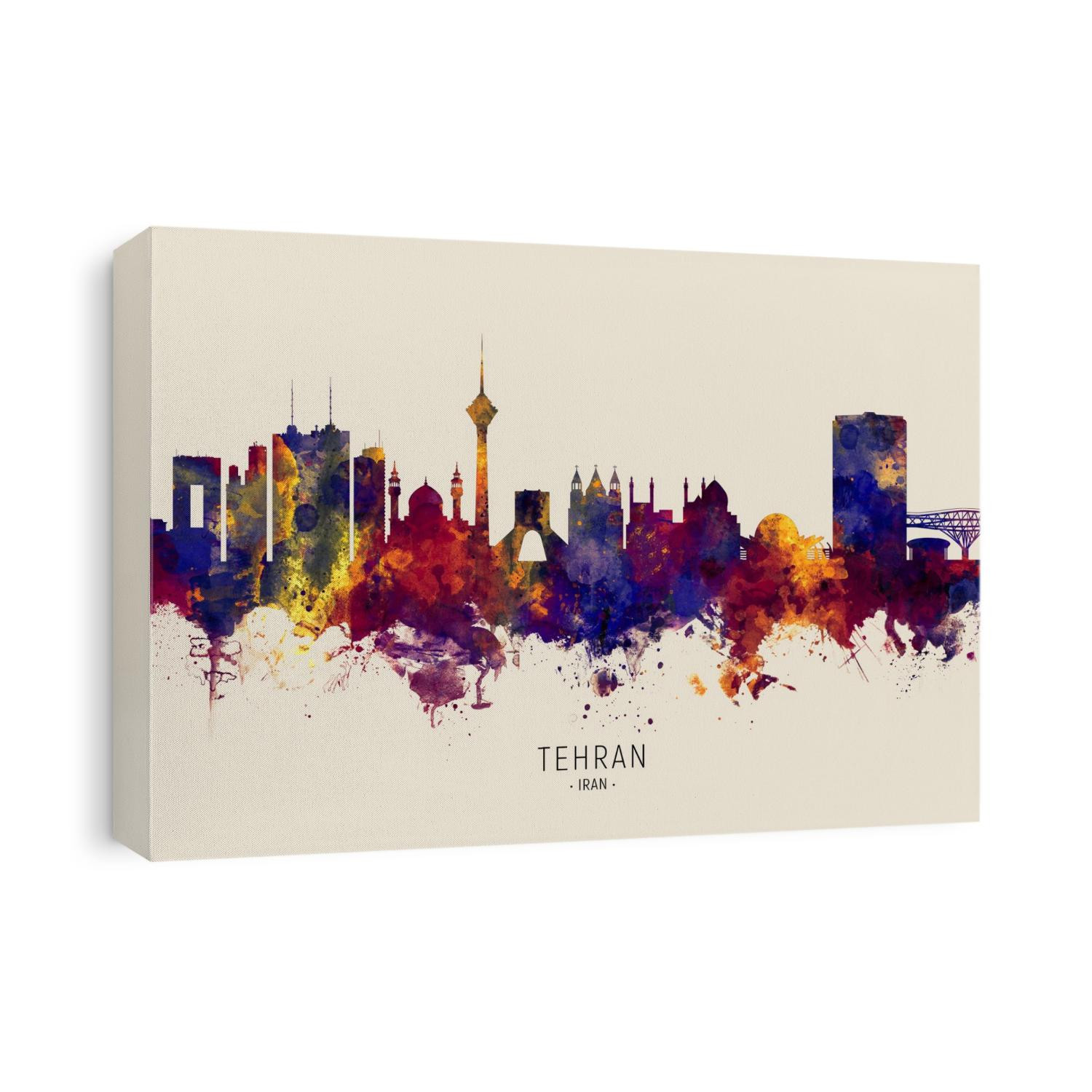 Watercolor art print of the skyline of Tehran, Iran 