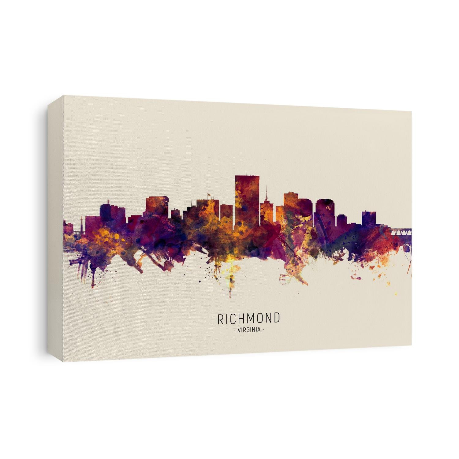 Watercolor art print of the skyline of Richmond, Virginia, United States