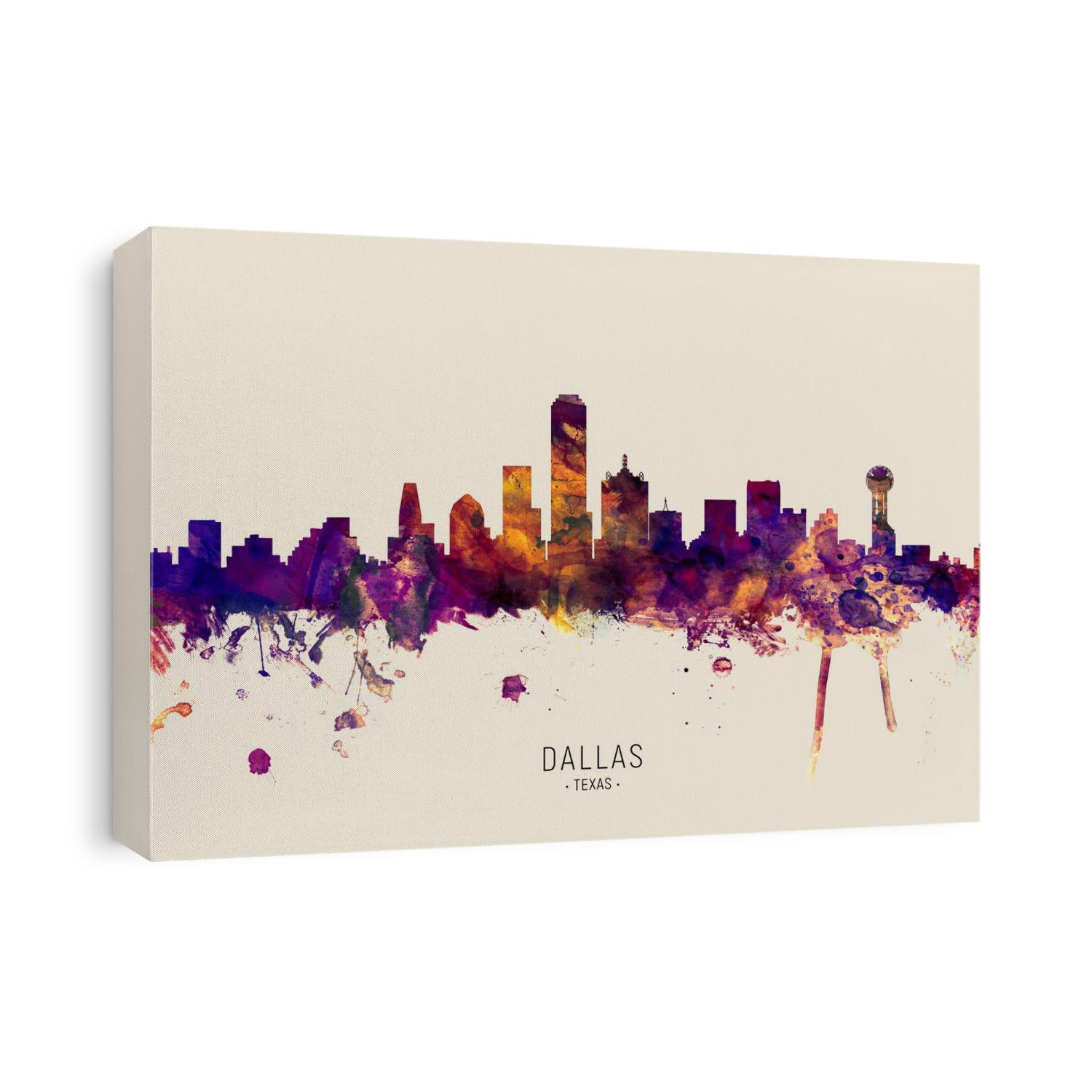 Watercolor art print of the skyline of Dallas, Texas, United States