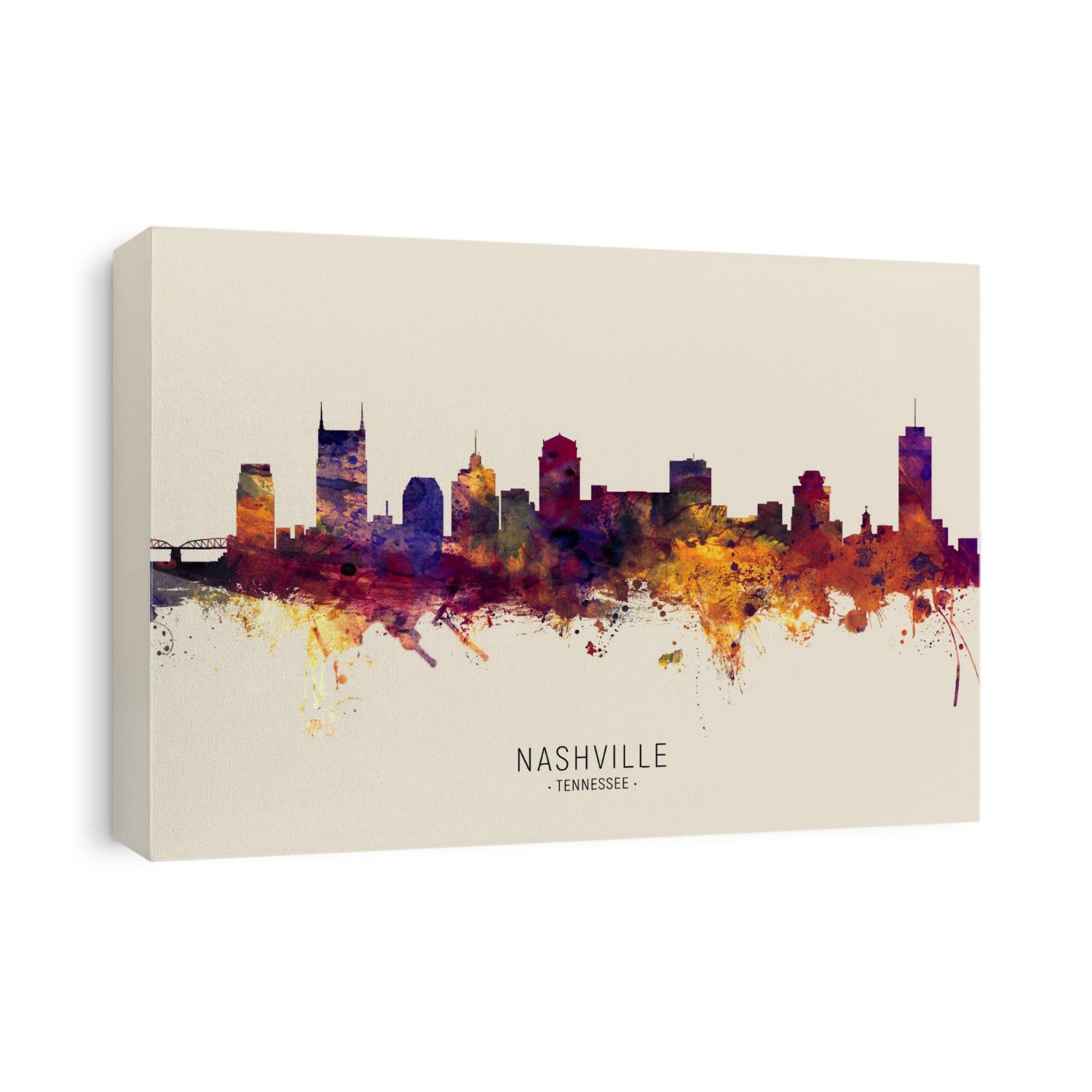Watercolor art print of the skyline of Nashville, Tennessee, United States