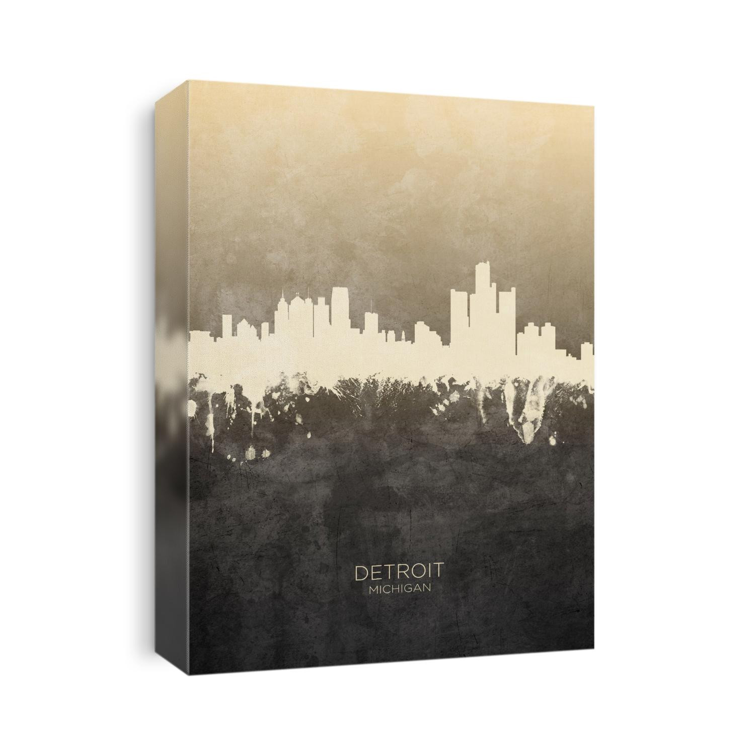 Watercolor art print of the skyline of Detroit, Michigan, United States
