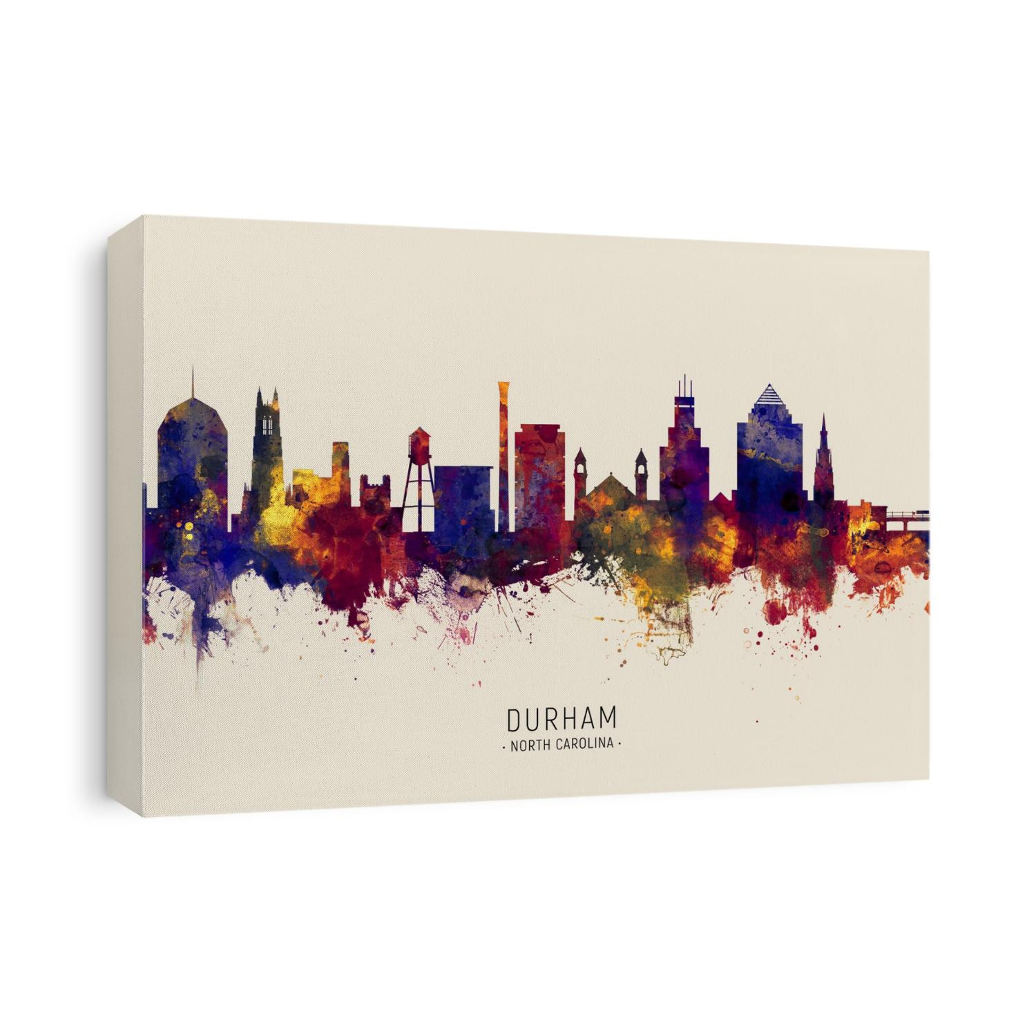 Watercolor art print of the skyline of Durham, North Carolina, United States