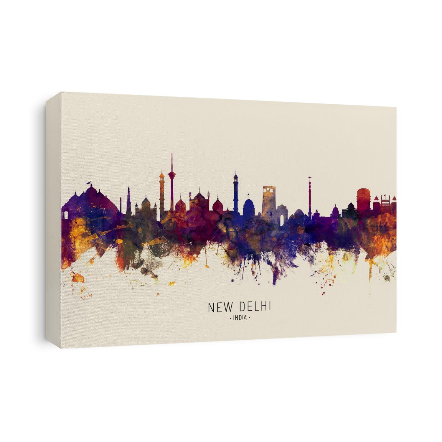 Watercolor art print of the skyline of New Delhi, India