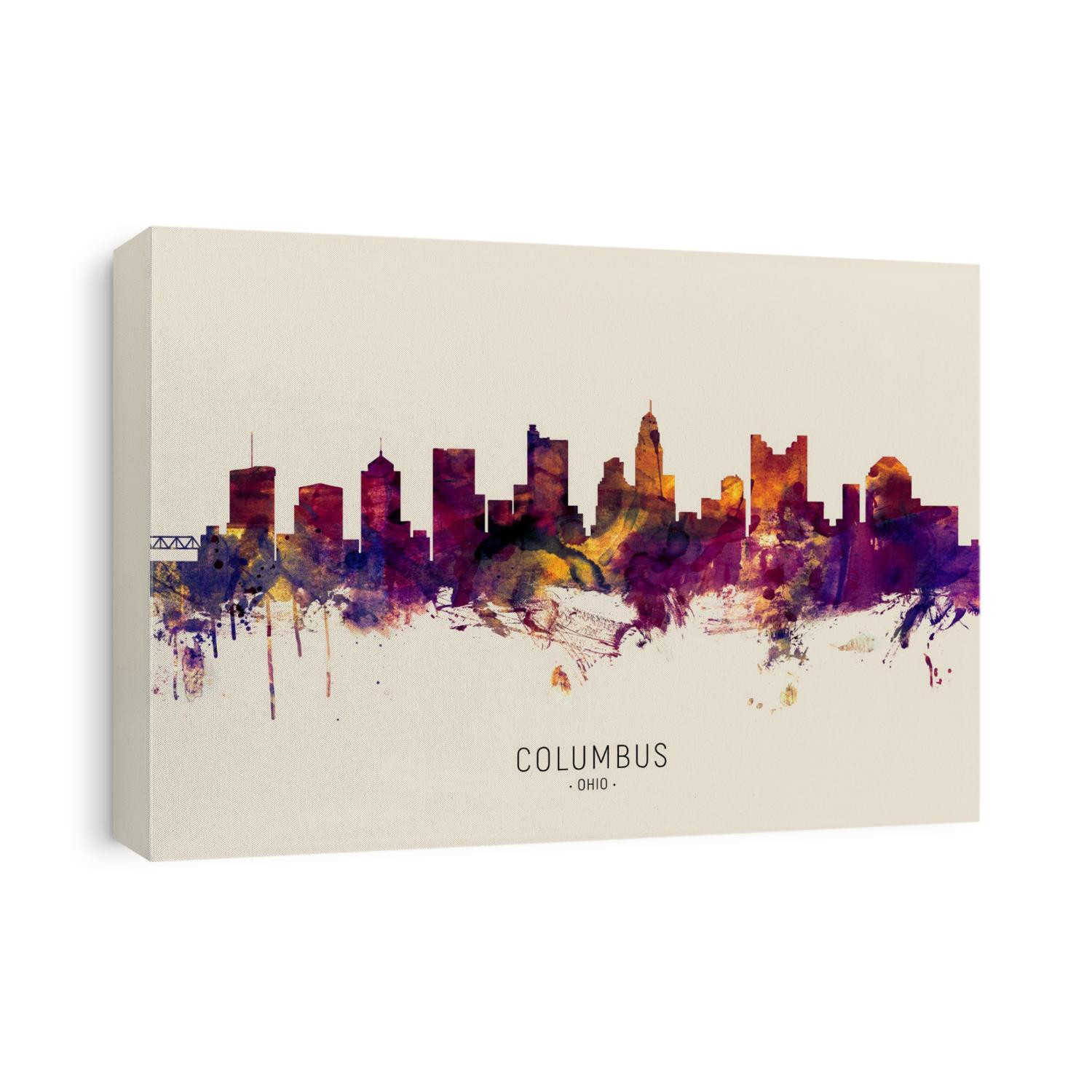 Watercolor art print of the skyline of Columbus, Ohio, United States
