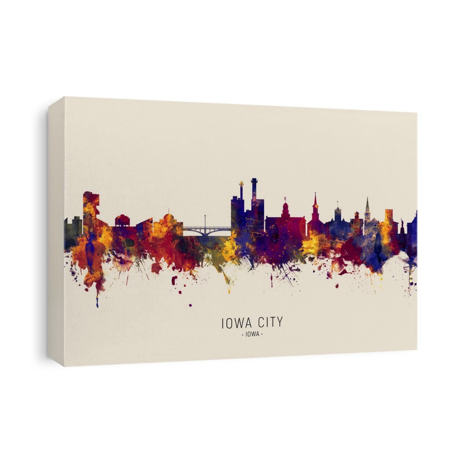 Watercolor art print of the skyline of Iowa City, Iowa, United States