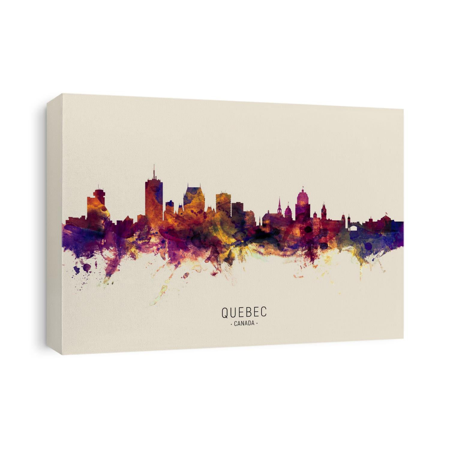 Watercolor art print of the skyline of Quebec, Canada