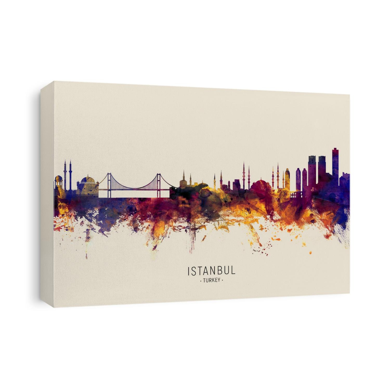 Watercolor art print of the skyline of Istanbul, Turkey