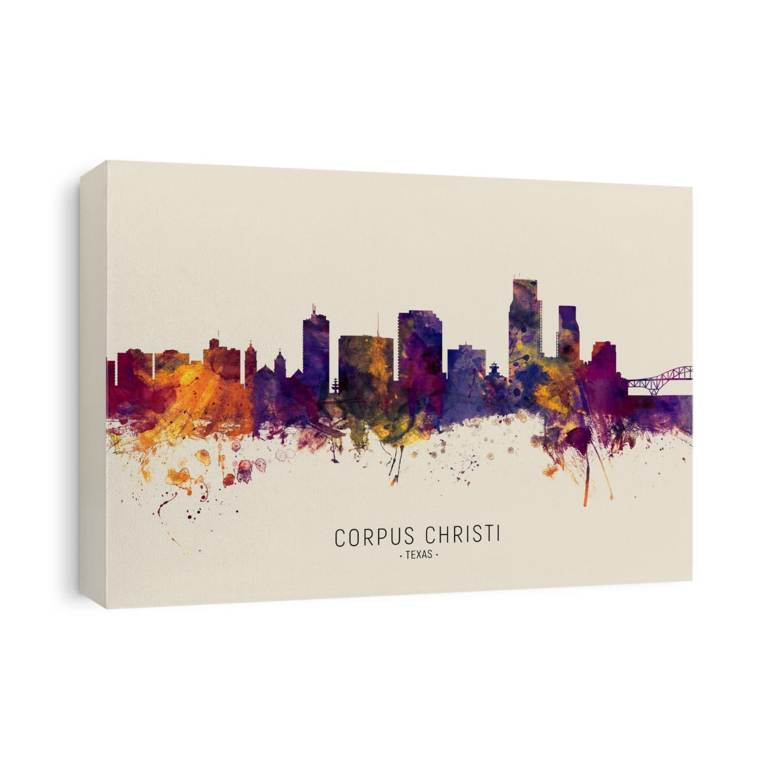Watercolor art print of the skyline of Corpus Christi, Texas, United States