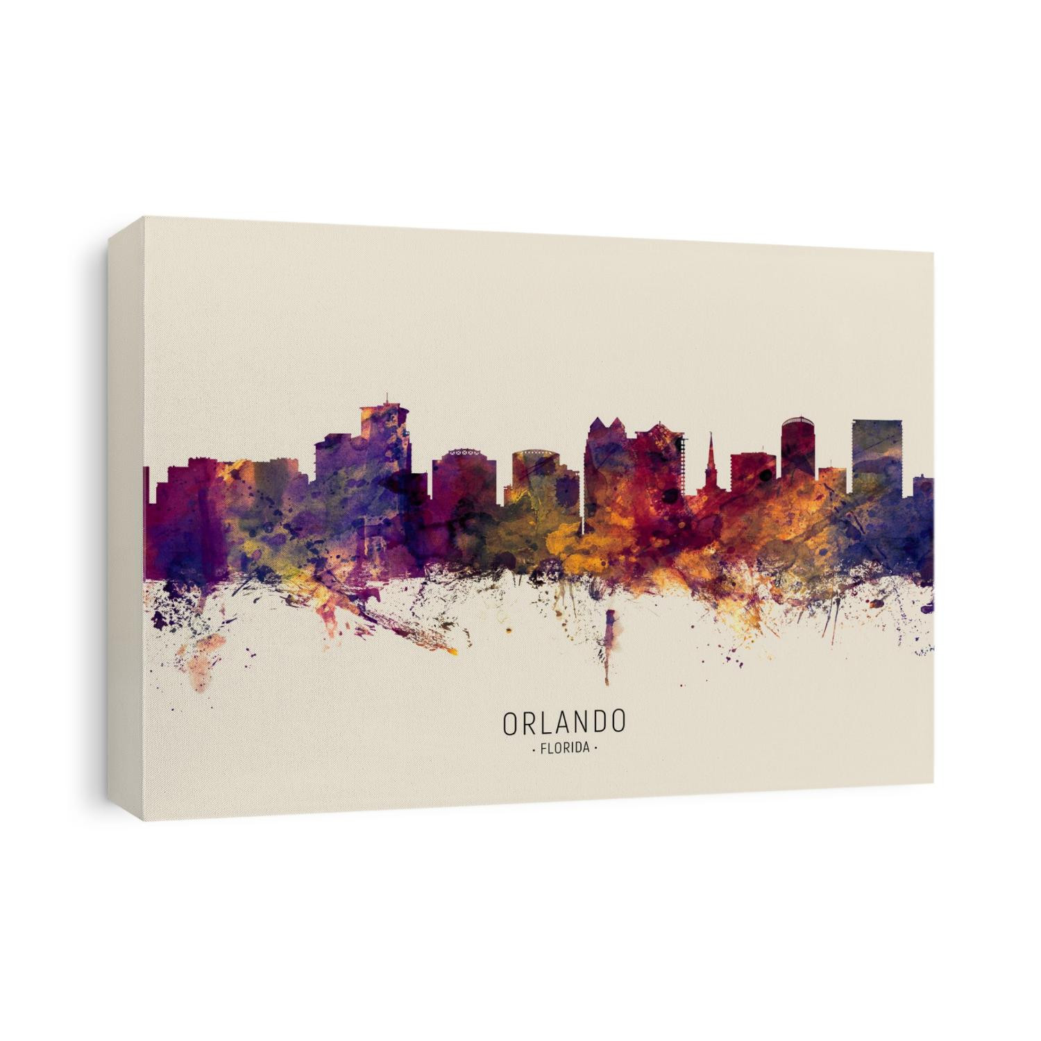Watercolor art print of the skyline of Orlando, Florida, United States