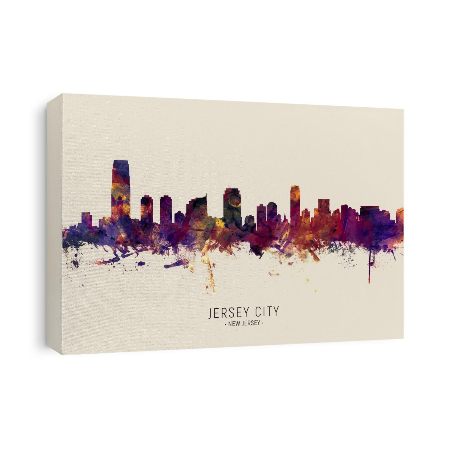 Watercolor art print of the skyline of Jersey City, New Jersey, United States