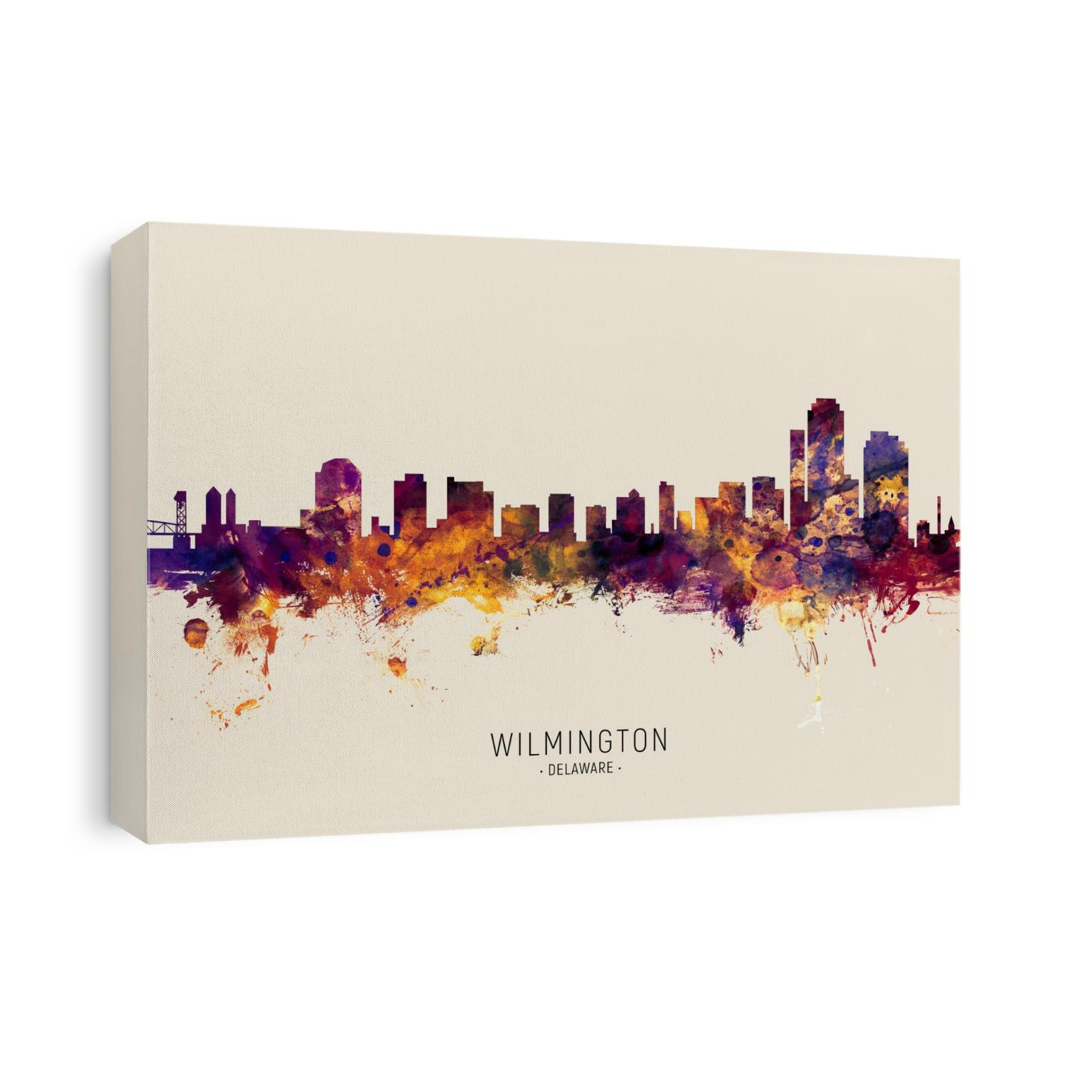 Watercolor art print of the skyline of Wilmington, Delaware, United States