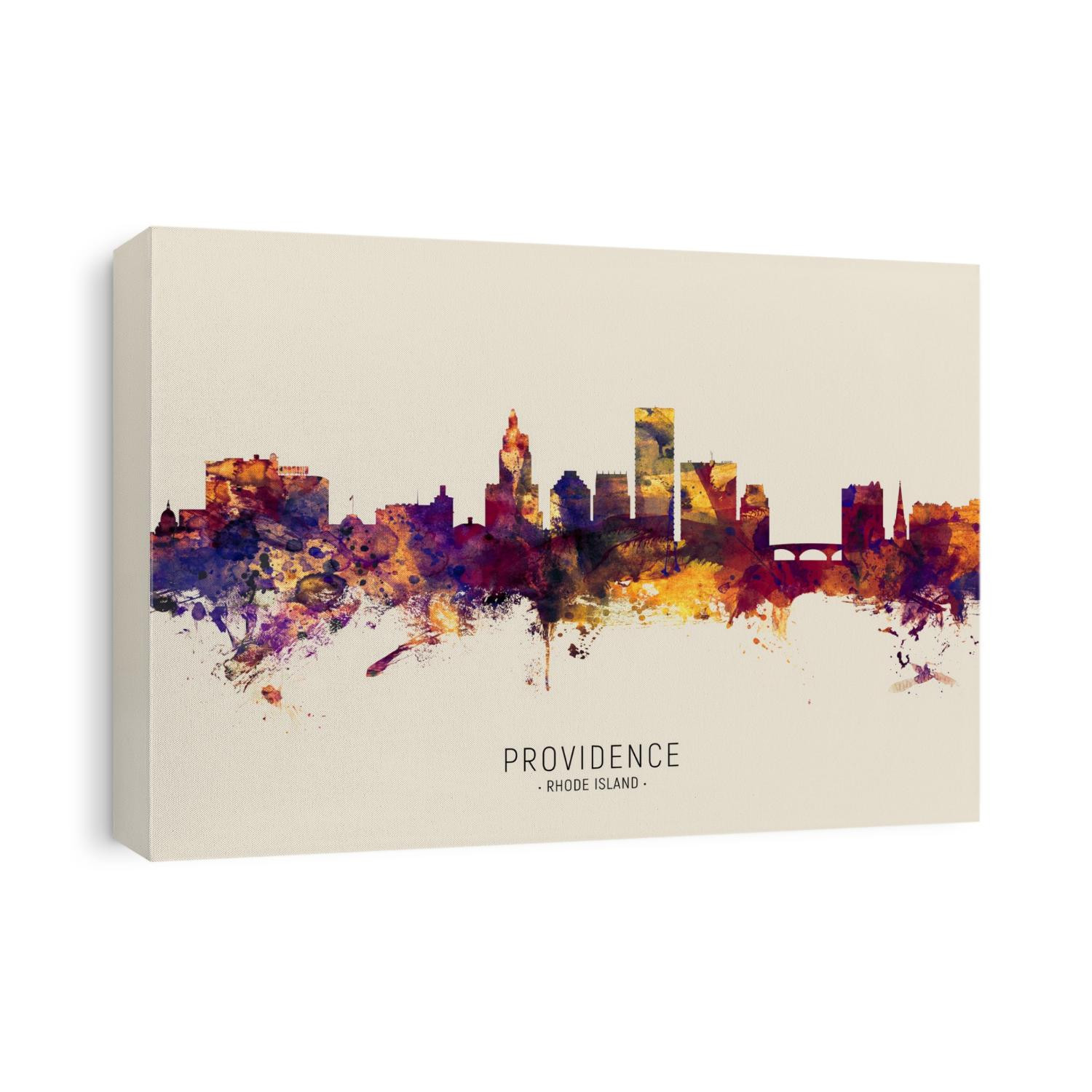 Watercolor art print of the skyline of Providence, Rhode Island, United States